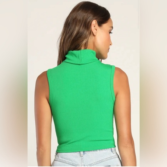 NWOT Spark My Interest Green Ribbed Turtleneck Crop Tank Top - Picture 4 of 7
